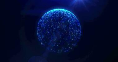 Abstract blue particle sphere. Bright glowing particles fill the magic ball. Futuristic background. Seamless loop. video