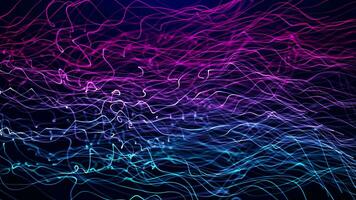 Abstract background with wavy glowing particles and lines, digital purple waves. cyber background. Seamless looping 4k video