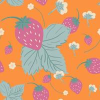 Groovy strawberry hand drawn seamless pattern vector