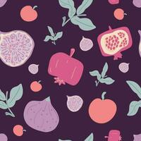 Groovy fruits seamless hand drawn pattern vector