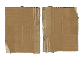 Two old, worn, and torn rectangular cardboard pieces, Used paper texture Old cardboard A brown cardboard piece is cut into two sections - Ai Generative png