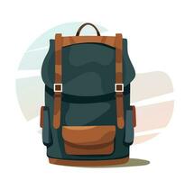 Blue and brown camping backpack in flat and cartoon style. vector