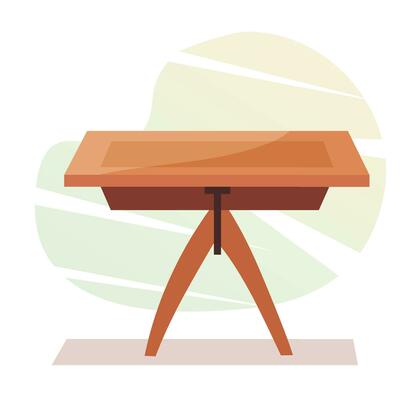 Wooden tables for home in flat and cartoon style.