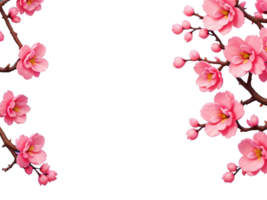 Pink cherry blossom branches frame on transparent background. Generative AI. png