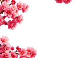 Pink cherry blossom branches frame on transparent background. Generative AI. png