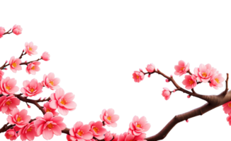 Pink cherry blossom branches frame on transparent background. Generative AI. png