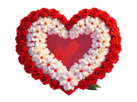 White heart shaped frame decorated with red flowers on transparent background. Generative AI. png