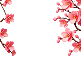 rosa körsbär blomma grenar ram på transparent bakgrund. generativ ai. png