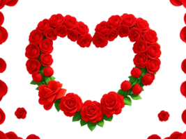 White heart shaped frame decorated with red flowers on transparent background. Generative AI. png