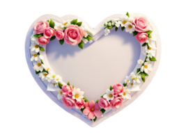 White heart shaped frame decorated with colorful flowers on transparent background.Generative AI. png