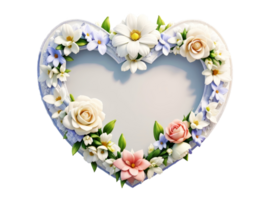 White heart shaped frame decorated with colorful flowers on transparent background.Generative AI. png