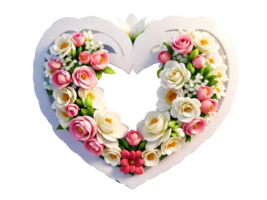 White heart shaped frame decorated with colorful flowers on transparent background.Generative AI. png