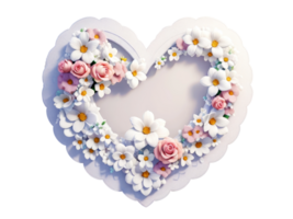 White heart shaped frame decorated with colorful flowers on transparent background.Generative AI. png