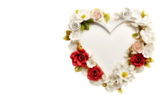 White heart shaped frame decorated with colorful flowers on transparent background.Generative AI. png