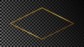 Gold glowing rhombus  shape frame isolated on dark background. Shiny frame with glowing effects. Vector illustration.