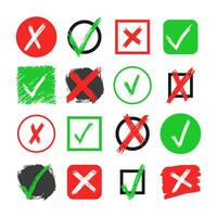 Hand drawn check and cross sign elements vector