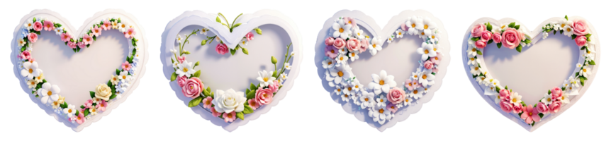 White heart shaped frame decorated with colorful flowers on transparent background.Generative AI. png