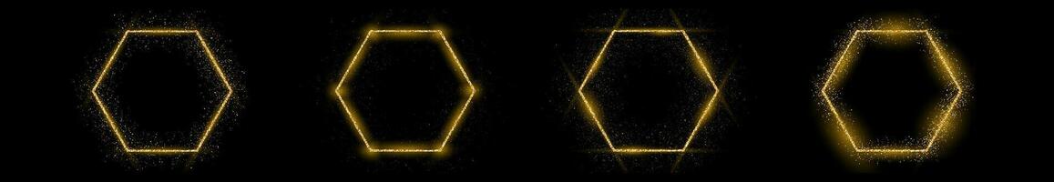 Golden hexagon frame with glitter vector