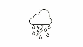 geanimeerd video icoon schetsen van bliksem wolken en regen