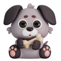 Cute Dog Holding Bone Isolated. Animals and Food Icon Cartoon Style Concept. 3D Render Illustration png