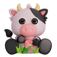 Cute Cow with Grass Isolated. Animals and Food Icon Cartoon Style Concept. 3D Render Illustration png