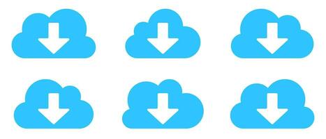 6 blue clouds with download arrow for web vector