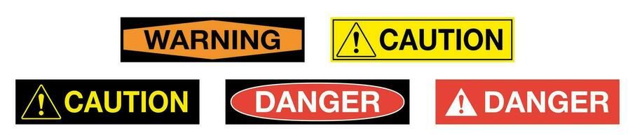 Set of 5 Warning sign label for enterprises. Danger, Caution, Warning vector