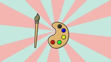 animated video of color palette icons and painting brushes with a rotating background