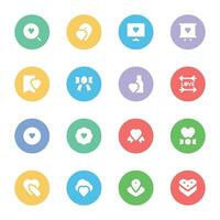 Valentine and Romance Flat Round Icons vector