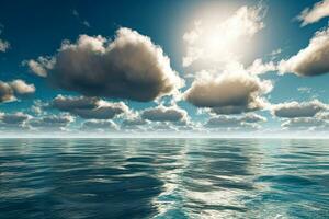 azul cielo y blanco nubes de cerca con avión Oceano ai generativo foto