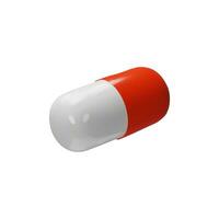 3D render long angle red pill. Realistic plastic treatment. Medicine care tablet. Pharmacy chemical cure, drug, antibiotic, vitamin, painkiller. Vector illustration about health in plastic style