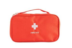 First aid kit isolated on white background with clipping path, medical emergency bag. photo