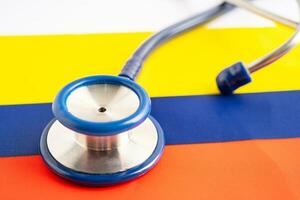 Stethoscope on Armenia flag background, Business and finance concept. photo