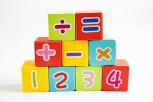 Math number colorful on white background, education study mathematics learning teach concept. photo