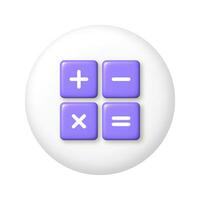 Purple arithmetic icons on white button. 3D vector illustration.