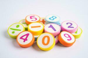 Math number colorful on white background, education study mathematics learning teach concept. photo