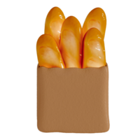 Bread Baguette 3D isolated on a transparent background . Bakery . 3D Rendering png