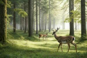 deer in forest. AI Generative Pro Photo