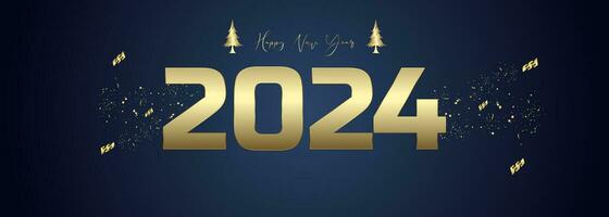 A Banner of 2024 Happy New Year With gold ribbons, Greeting Card concept vector, illustion vector