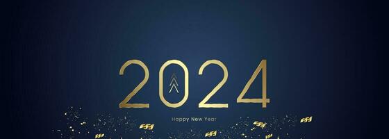 A modern gold 2024 number with ribbons on dark gradient blue background, New Year Greeting Card concept vector, illustion vector