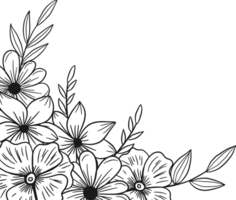 Hand-drawn flowers and leaves corner border png