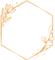 Gold Hexagon Blumen- Rahmen mit Hand gezeichnet Blume und Blätter png