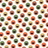 Seamless pattern of multicolored laughing retro faces on a white background. Vector illustration for fun and happy designs. Smile, laugh, turn, crazy. Perfect for wallpaper, fabrics and backgrounds