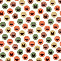 Seamless pattern of multicolored laughing retro faces on a white background. Vector illustration for fun and happy designs. Smile, laugh, turn, crazy. Perfect for wallpaper, fabrics and backgrounds