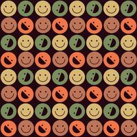 retro ilustración con riendo emojis desde el 70s para impresión en un marrón. sin costura vector gráfico ilustración de invertido sonriente elementos. repitiendo textura para impresión en textiles y papel