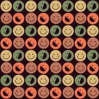 Retro illustration with laughing emojis from the 70s for printing on a brown. Seamless vector graphic illustration of inverted smiling elements. Repeating texture for printing on textiles and paper