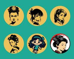 Six Silhouettes of Women with Different Hairstyles vector