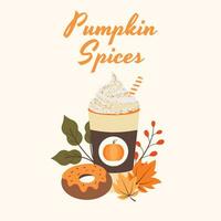 Pumpkin spice latte with cream and cinnamon vector