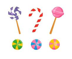 Lollipop on the shelf, sugar cane, round candies set vector