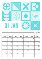 Planner vertical page on January 2024 year template of Brutalist style design vector